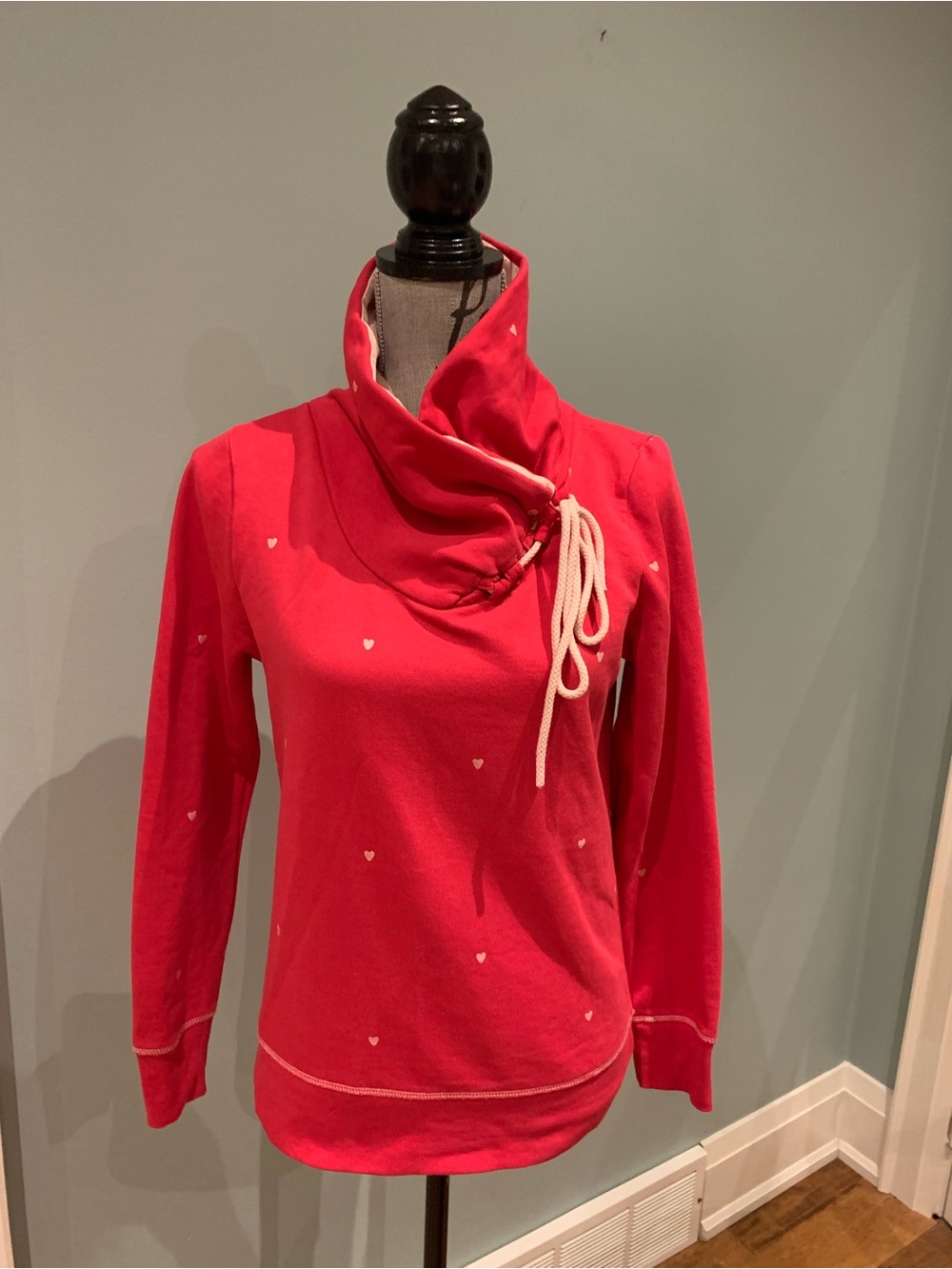 Women’s Hot Pink Cowl Neck Pullover Sweater with Drawstring